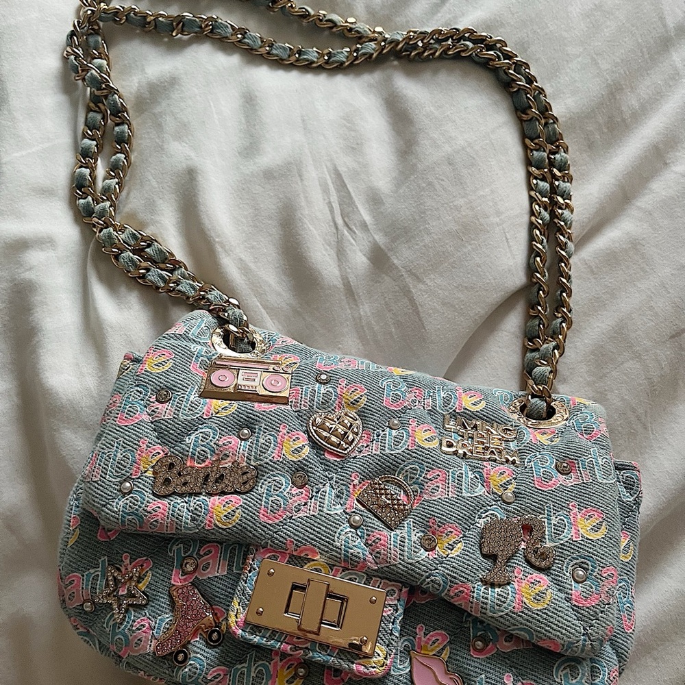 Aldo Pink and Blue Quilted Shoulder Bag with Gold Chain